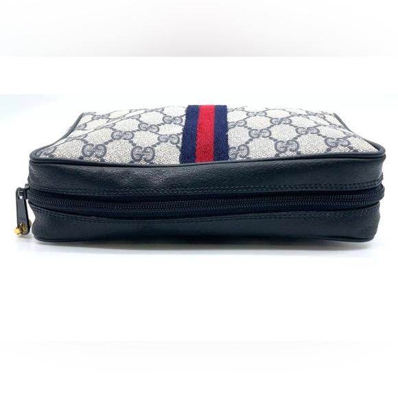 Auth Gucci GG  Supreme  Sherry Line  Navy Blue Zipper Clutch Bag BEAUTIFUL - Picture 3 of 16